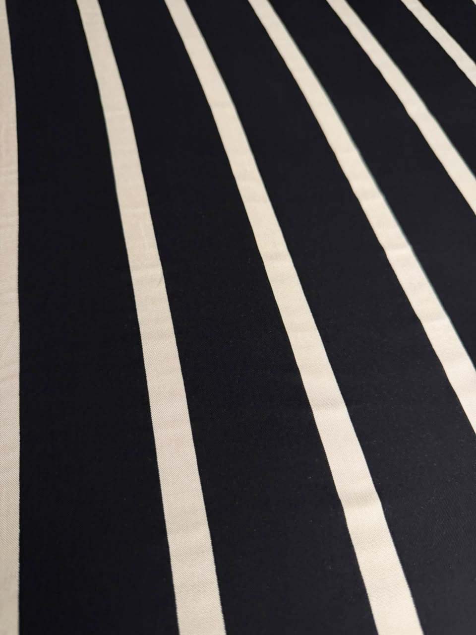 Luxury Stone Linen Fabric - Jet Black & Off-White Classic Stripe Print