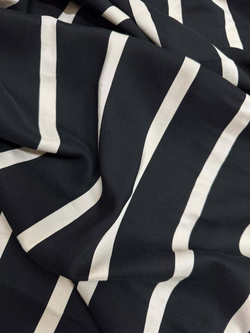 Luxury Stone Linen Fabric - Jet Black & Off-White Classic Stripe Print