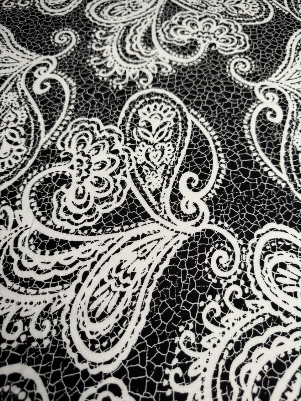 Premium Stone Linen Lace Paisley & Crackle Print Jet Black - 2 Piece Suit For Women