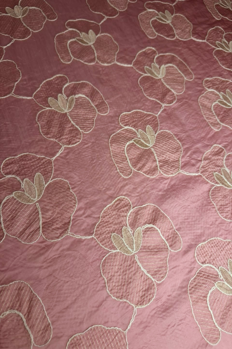Printed Embroidered Paper Silk Chikankari Unstitched Shirt - Tea Rose Pink