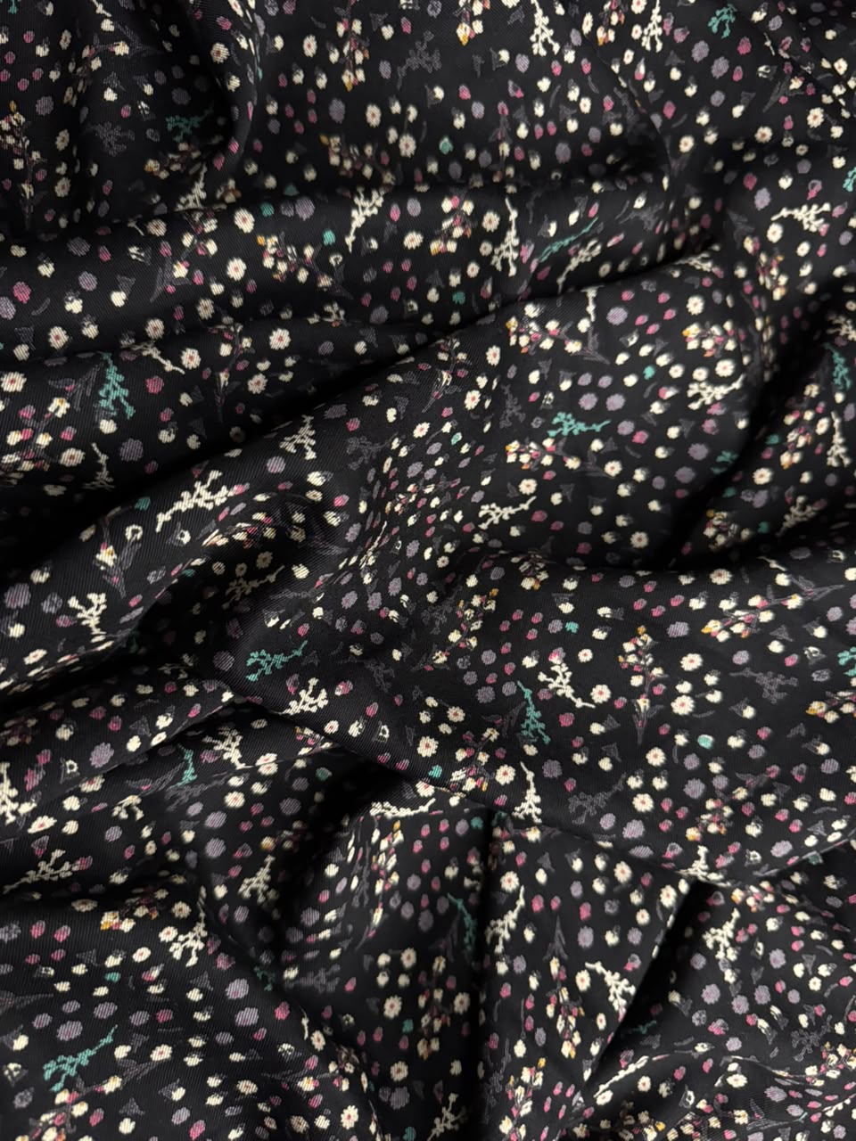 Marina Elaris - Black Ditsy Floral & Polka Printed Fabric