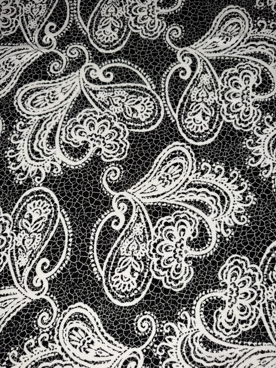 Premium Stone Linen Lace Paisley & Crackle Print Jet Black - 2 Piece Suit For Women
