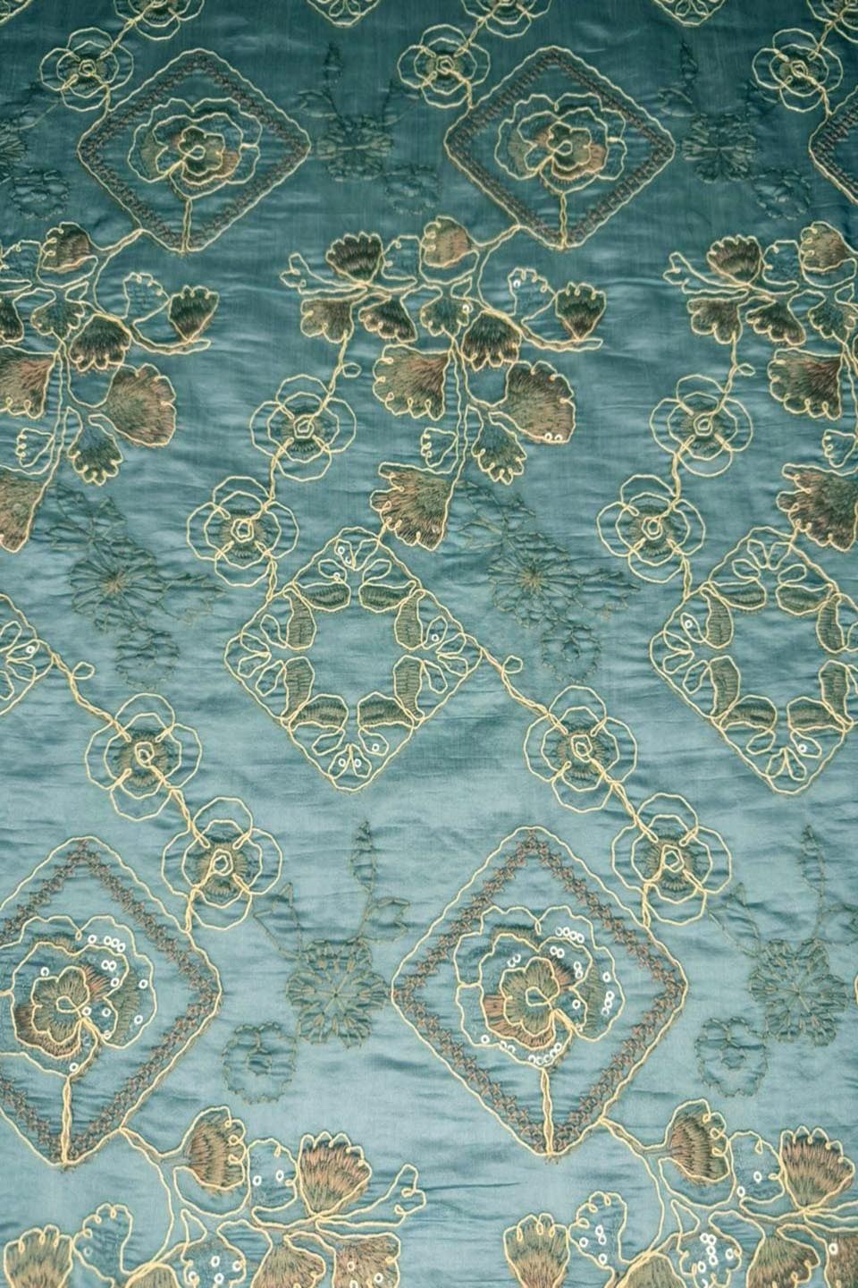 Silver Mist – Sequin-Embroidery Chikan Kari on Steel Blue Paper Silk.Shirt