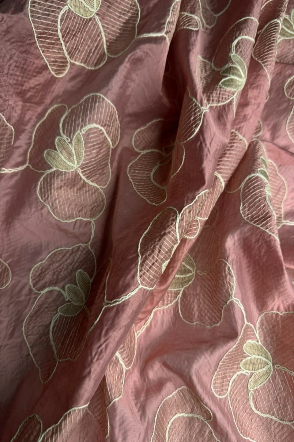 Printed Embroidered Paper Silk Chikankari Unstitched Shirt - Tea Rose Pink