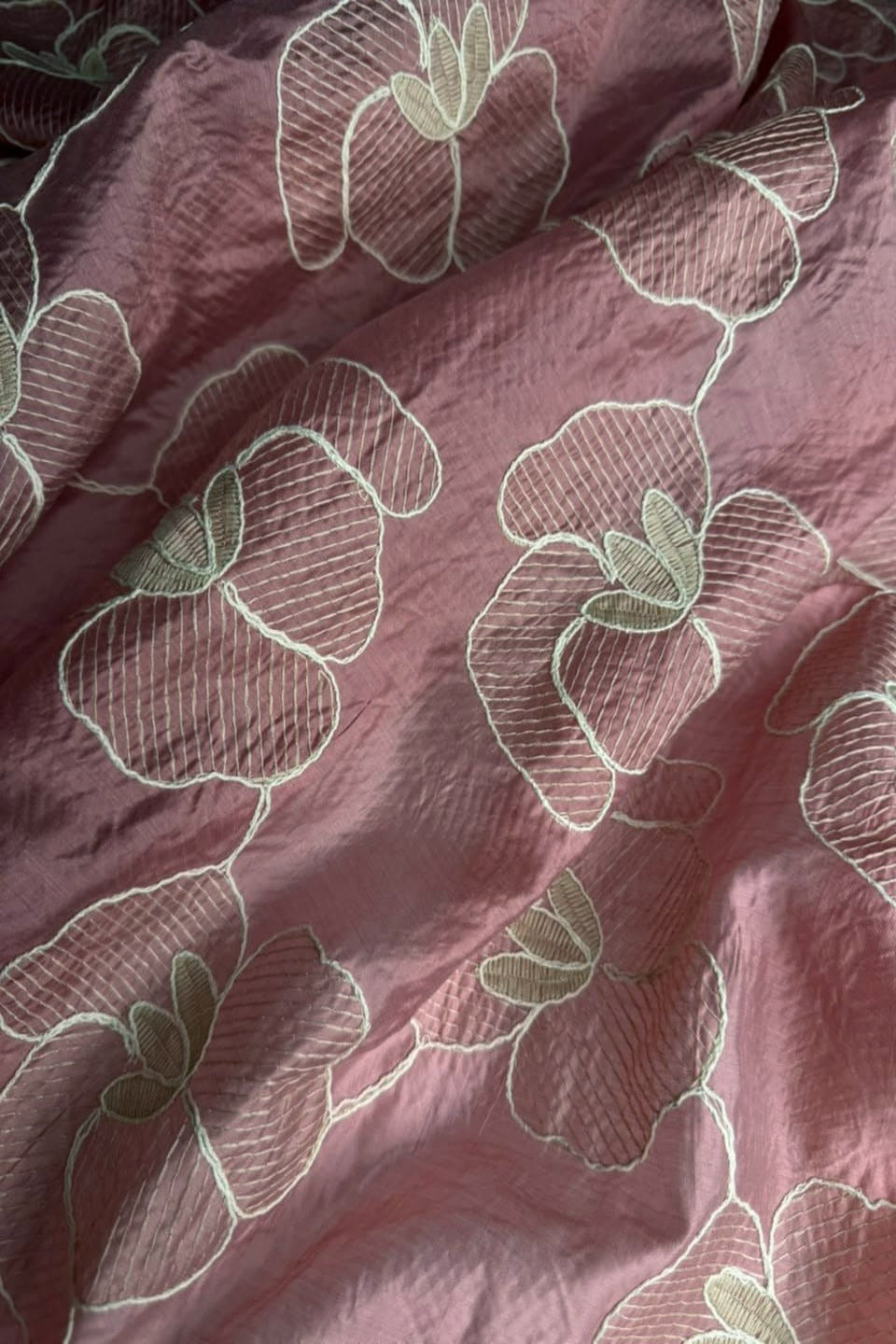 Printed Embroidered Paper Silk Chikankari Unstitched Shirt - Tea Rose Pink