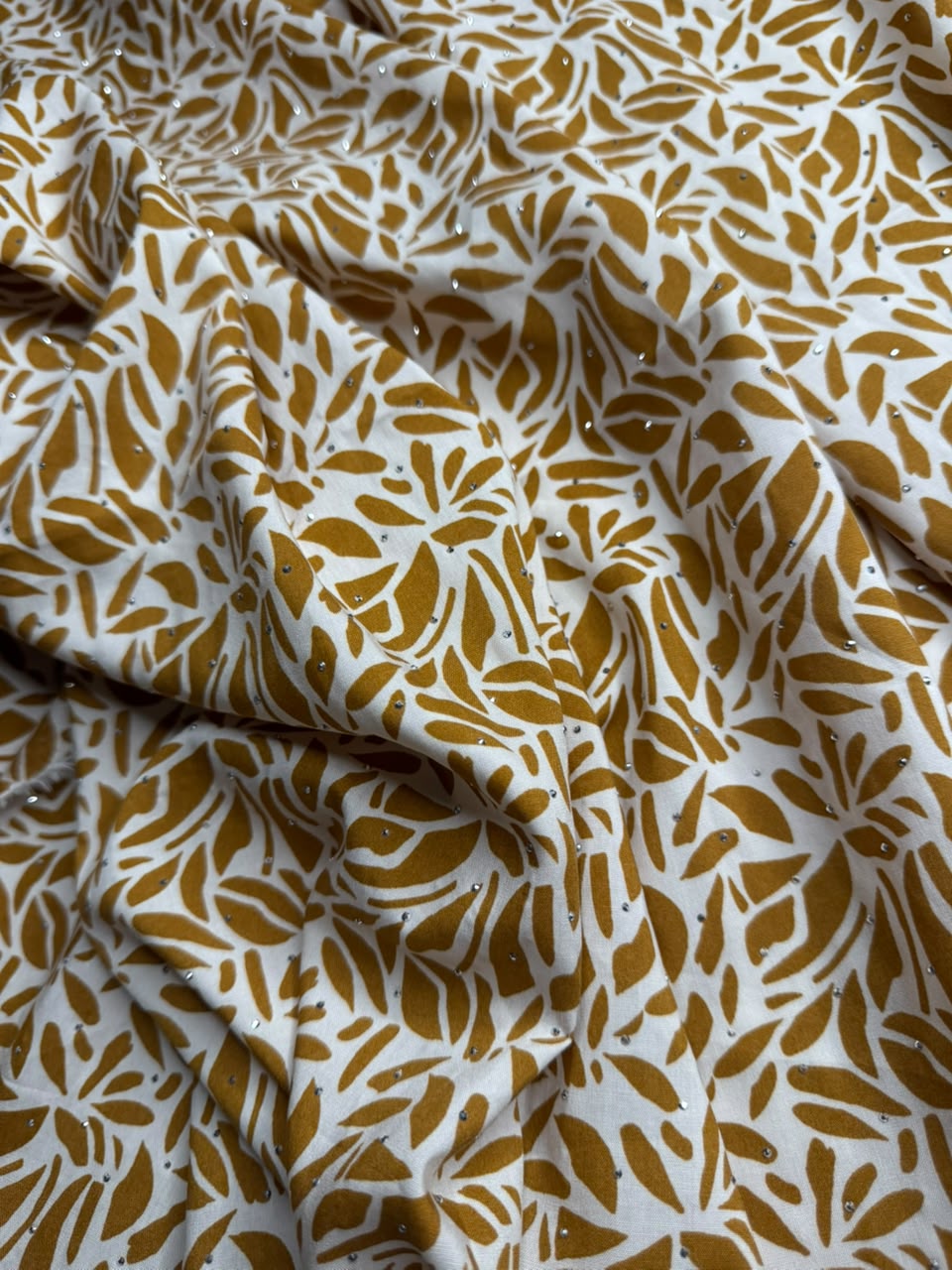 Diamond Linen Abstract Leaf Print Mustard Gold - 2 Piece Suit For Women
