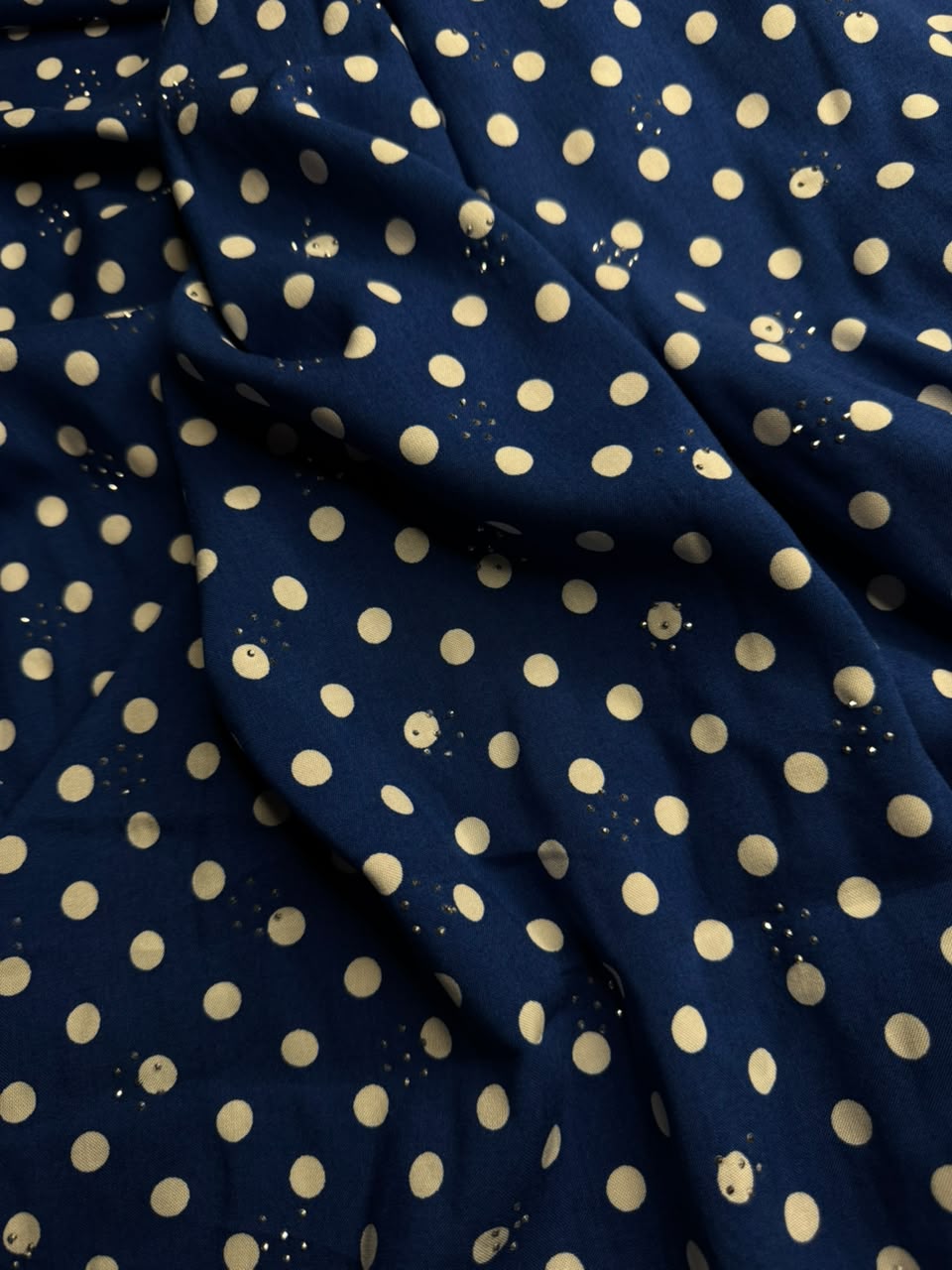Diamond Linen Polka Dot Print Navy Blue & White - 2 Piece Suit For Women