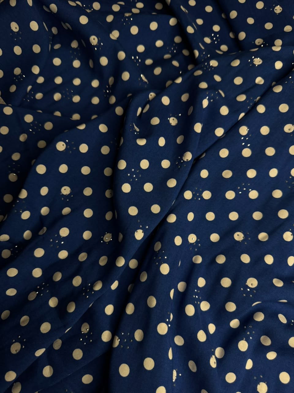Diamond Linen Polka Dot Print Navy Blue & White - 2 Piece Suit For Women
