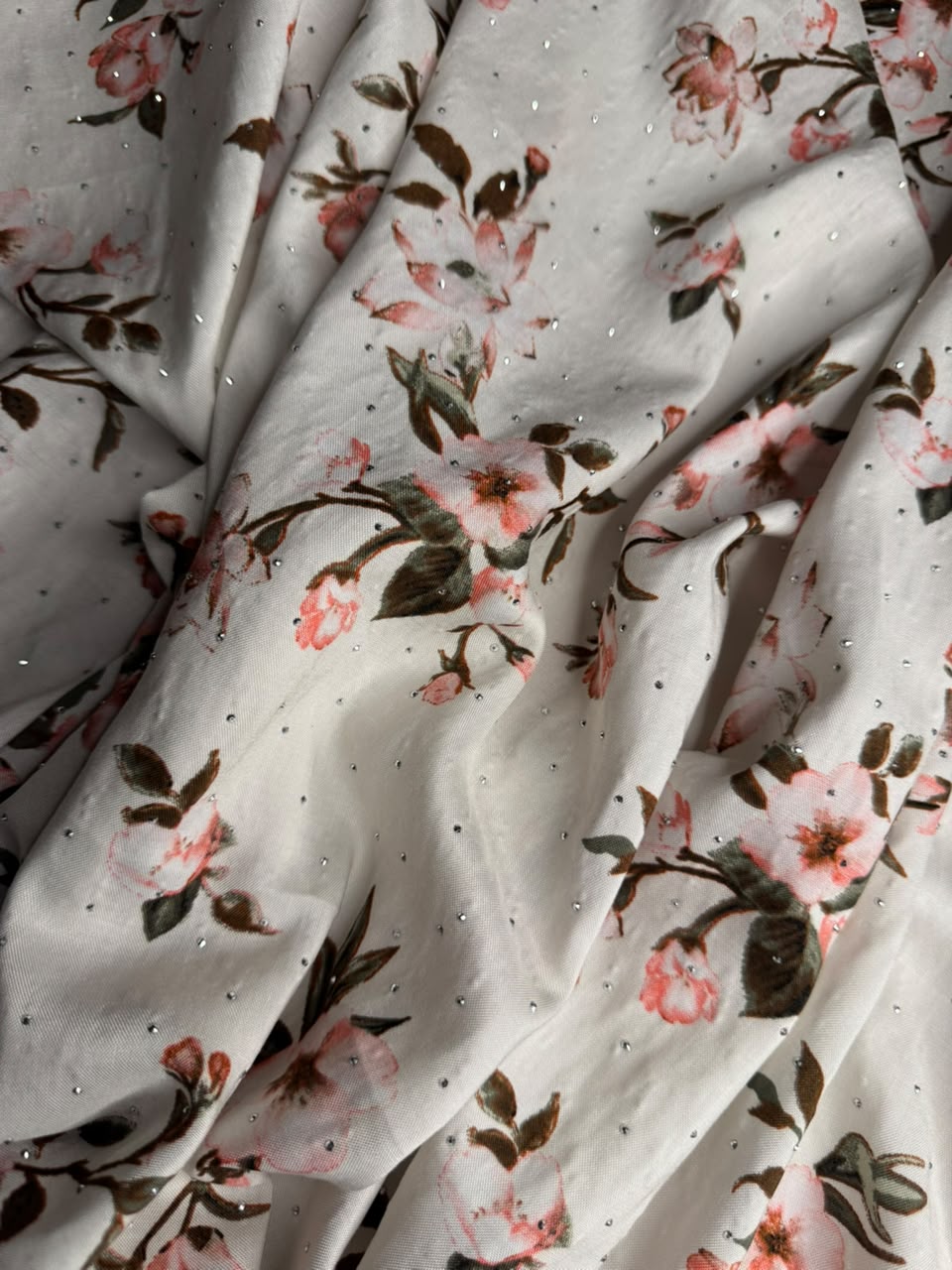 Diamond Linen Floral Branch Print Soft Pink & Ivory - 2 Piece Suit For Women