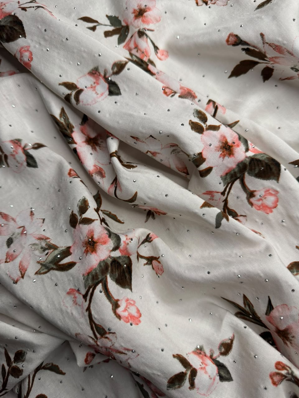 Diamond Linen Floral Branch Print Soft Pink & Ivory - 2 Piece Suit For Women