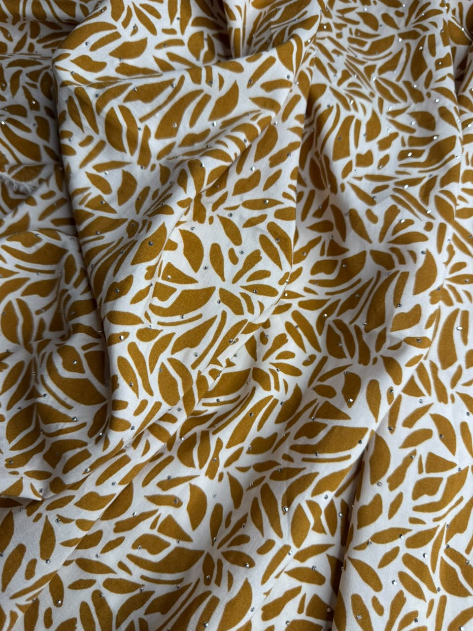 Diamond Linen Abstract Leaf Print Mustard Gold - 2 Piece Suit For Women