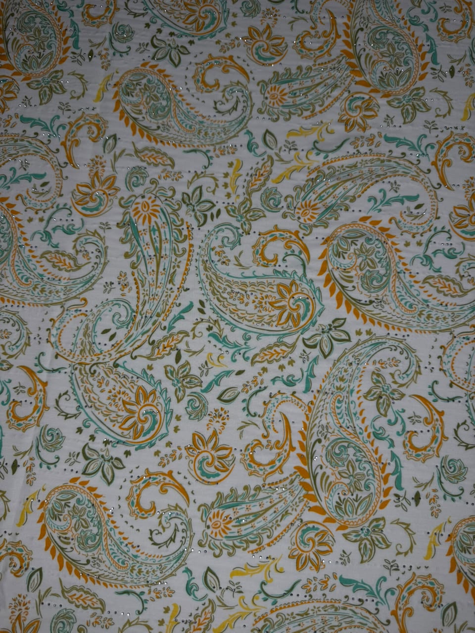 Diamond Linen Paisley Motif Print Sea Green & Gold - 2 Piece Suit For Women