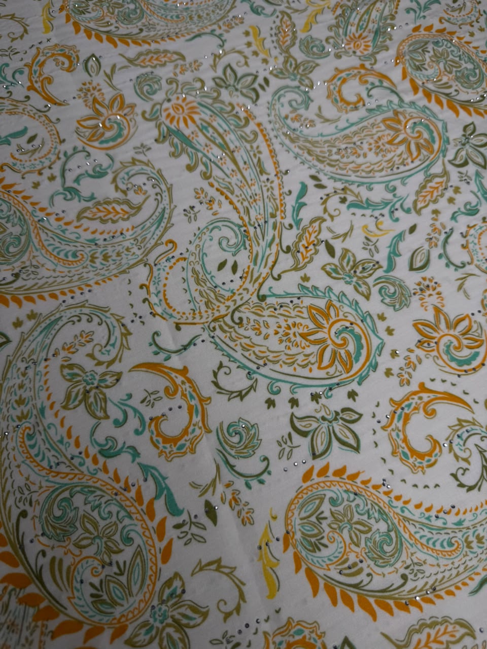 Diamond Linen Paisley Motif Print Sea Green & Gold - 2 Piece Suit For Women