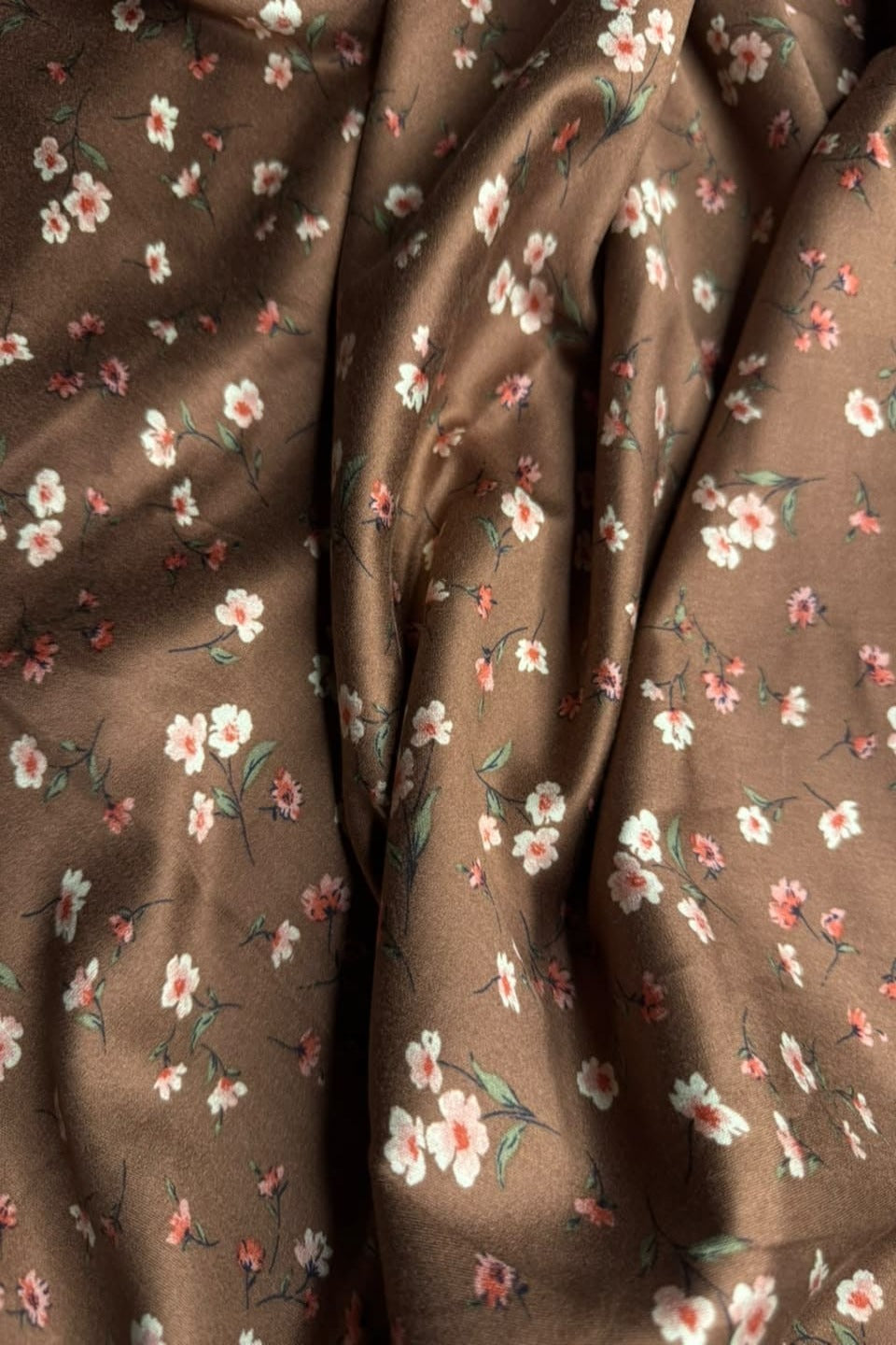Marina Elaris - Chocolate Brown Floral Ditsy Printed 2 Piece Unstitched Suit