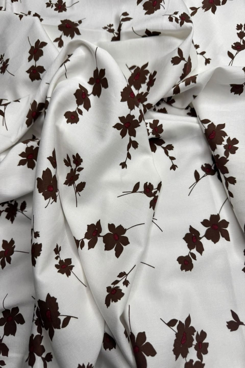 Marina Elaris - Off-White & Dark Brown Floral Printed 2 Piece Unstitched Suit