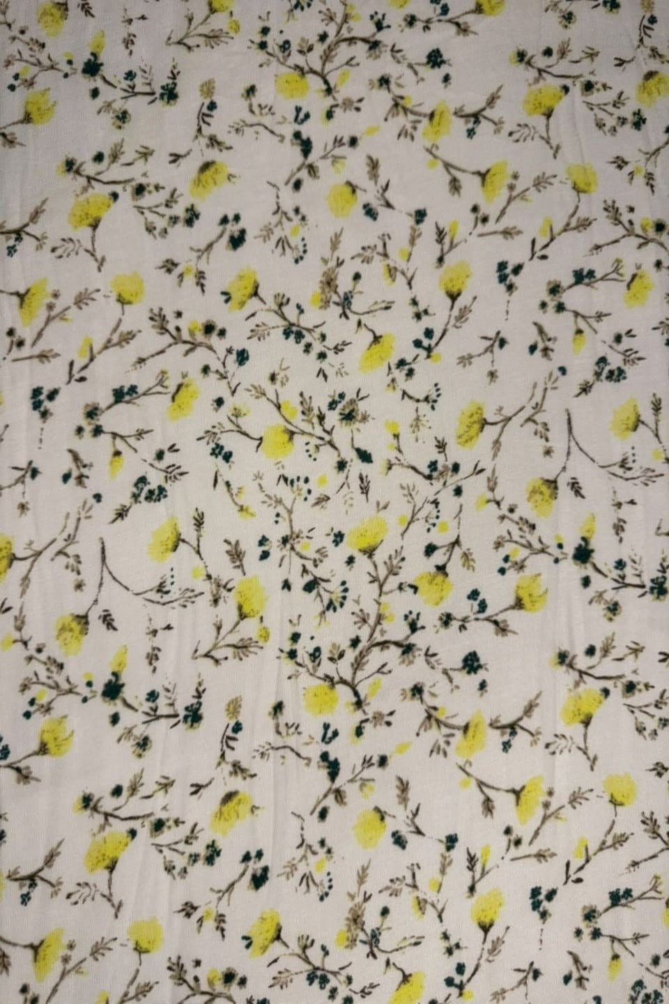 Marina Elaris - Off-White & Lemon Yellow Floral Vine Printed 2 Piece Unstitched Suit