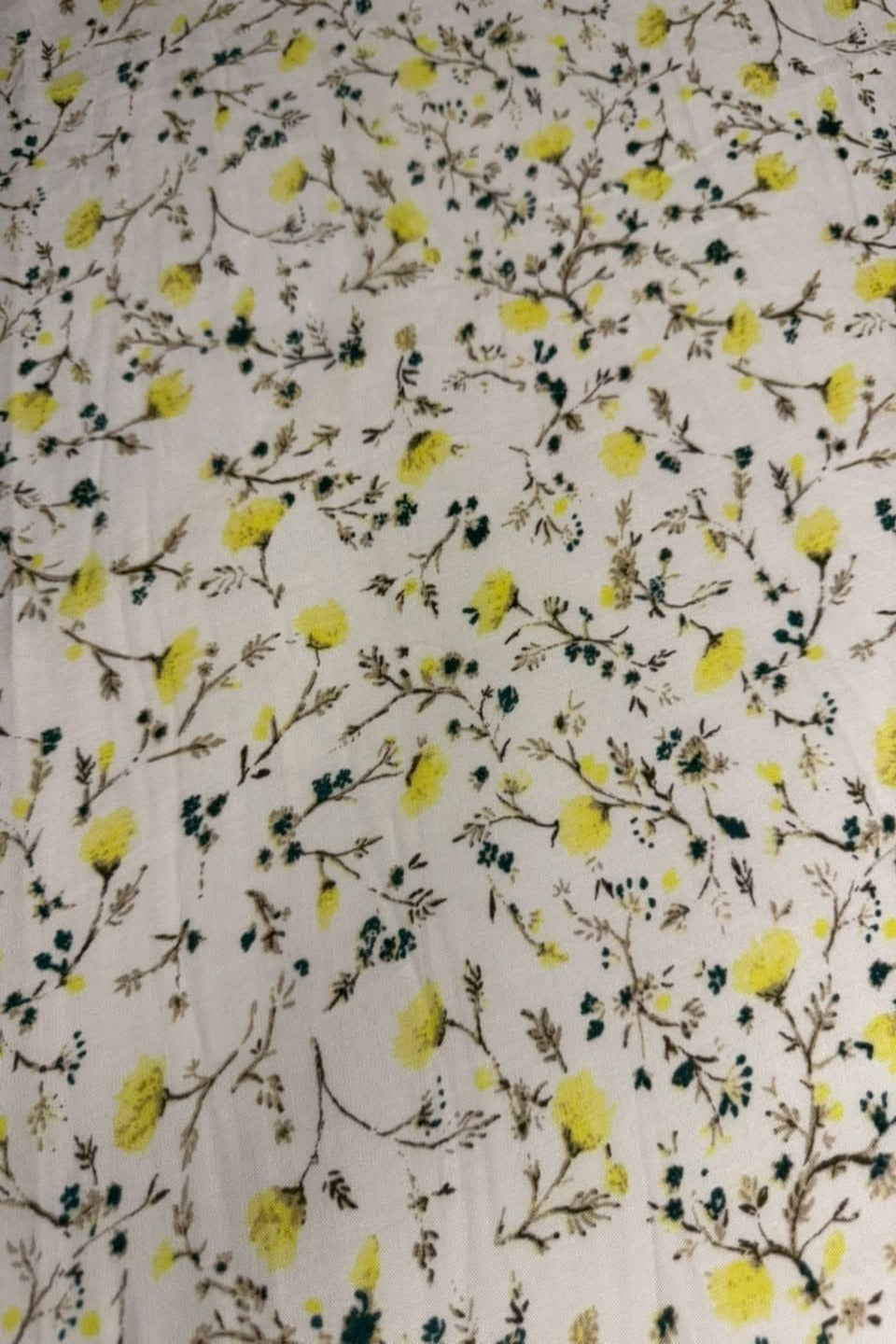 Marina Elaris - Off-White & Lemon Yellow Floral Vine Printed 2 Piece Unstitched Suit