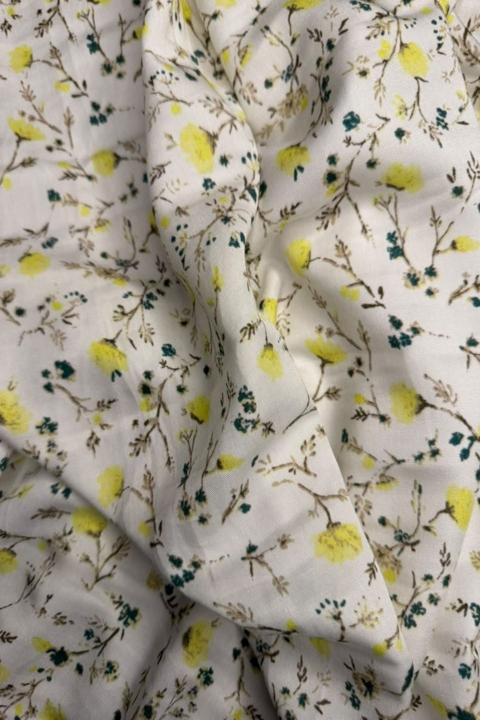 Marina Elaris - Off-White & Lemon Yellow Floral Vine Printed 2 Piece Unstitched Suit