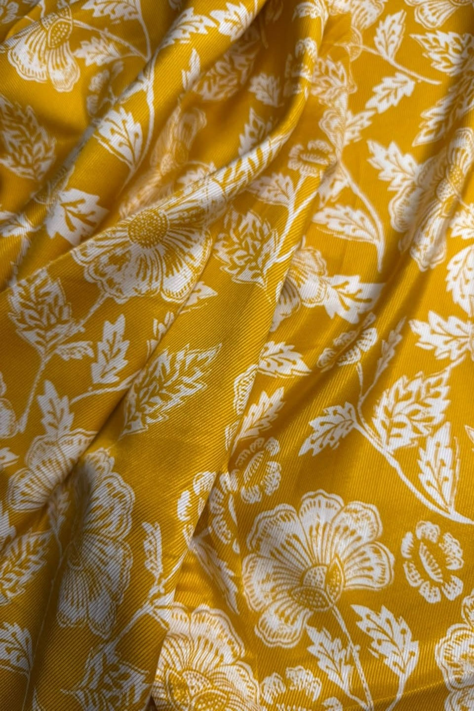 Marina Elaris - Mustard Yellow Floral Block Print 2 Piece Unstitched Suit