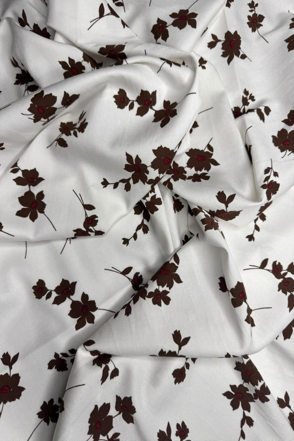 Marina Elaris - Off-White & Dark Brown Floral Printed 2 Piece Unstitched Suit