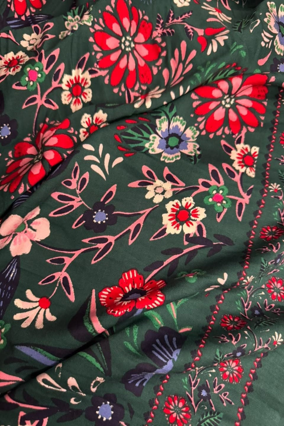 Marina Elaris - Bottle Green Multi-Color Floral Printed 2 Piece Unstitched Suit