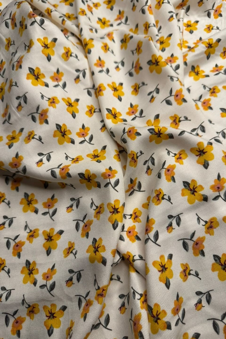 Marina Elaris - Off-White & Mustard Floral Ditsy Printed 2 Piece Unstitched Suit