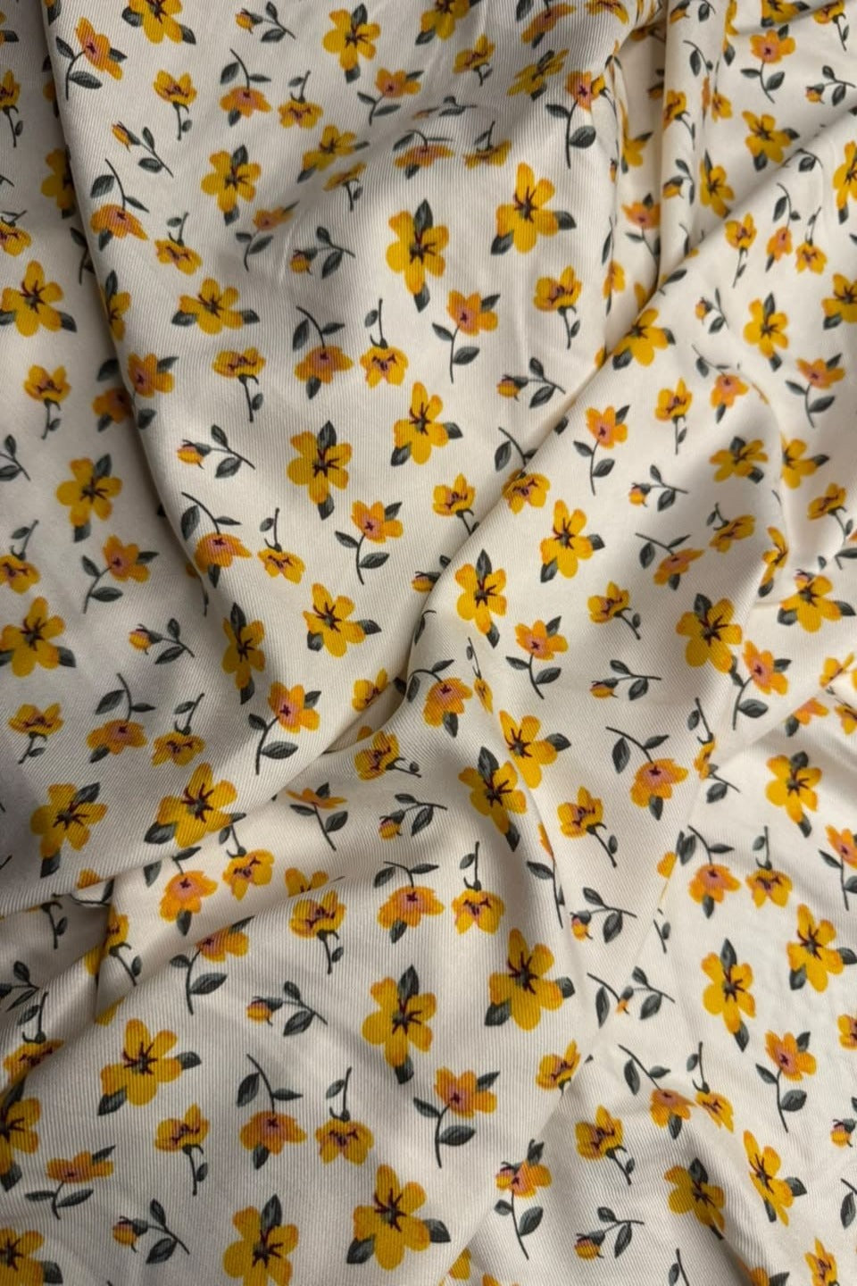 Marina Elaris - Off-White & Mustard Floral Ditsy Printed 2 Piece Unstitched Suit