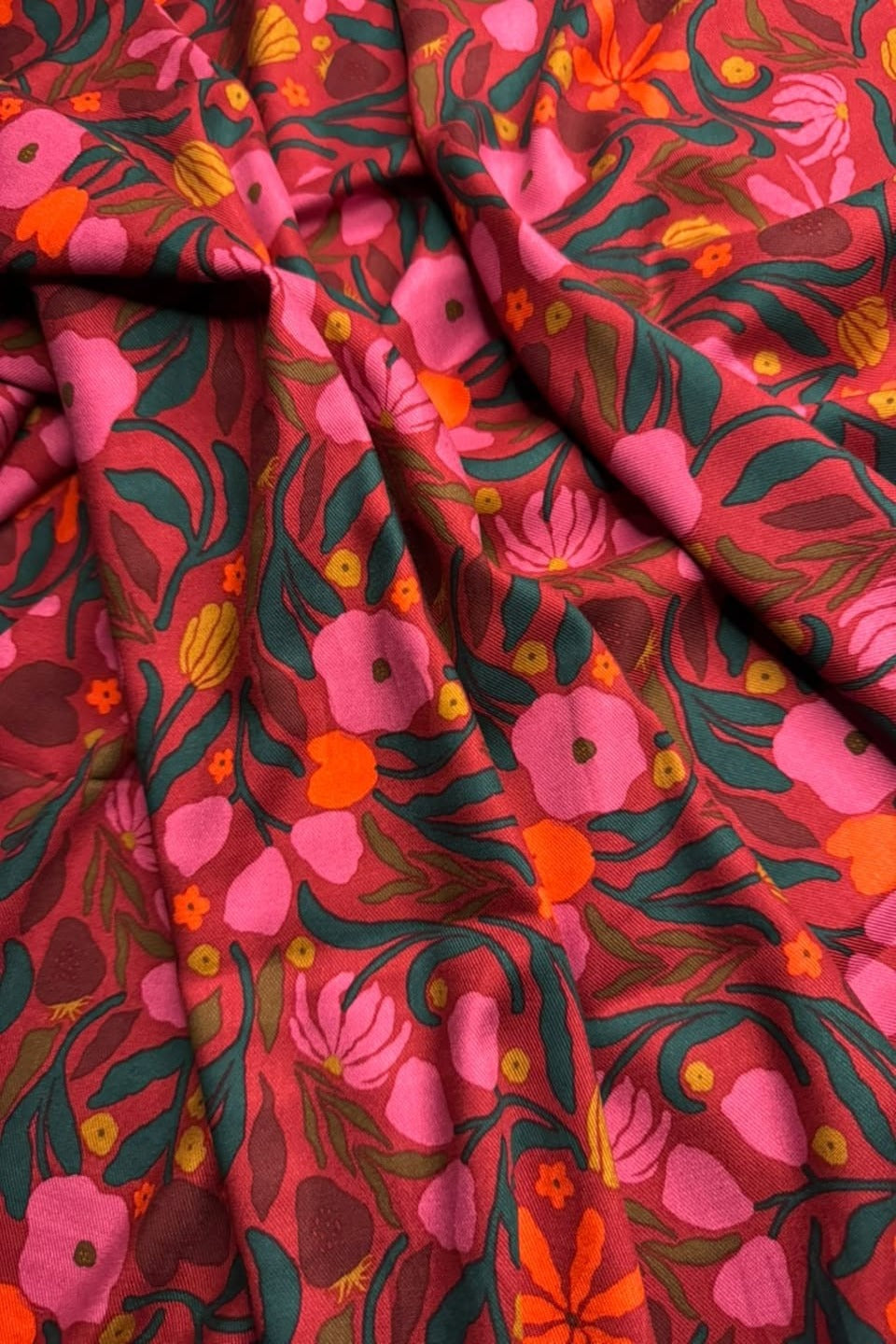 Marina Elaris - Deep Maroon Floral Meadow Printed 2 Piece Unstitched Suit