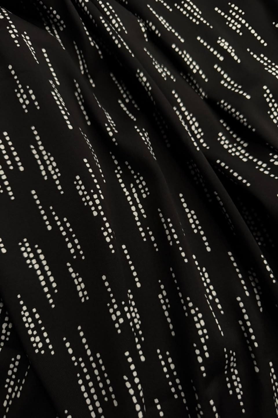 Marina Elaris - Jet Black & White Abstract Dot Wave Printed 2 Piece Unstitched Suit