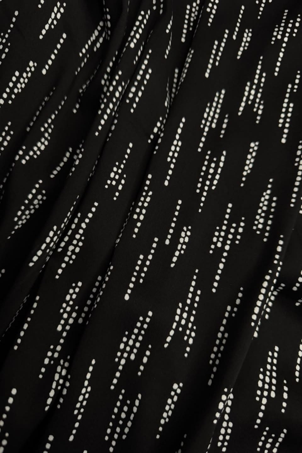 Marina Elaris - Jet Black & White Abstract Dot Wave Printed 2 Piece Unstitched Suit