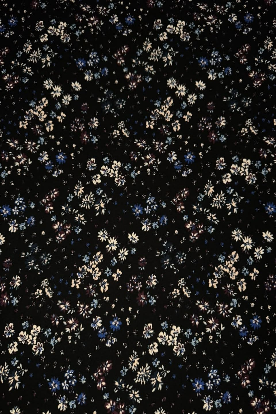 Marina Elaris - Jet Black Blue & Cream Ditsy Floral Printed 2 Piece Unstitched Suit