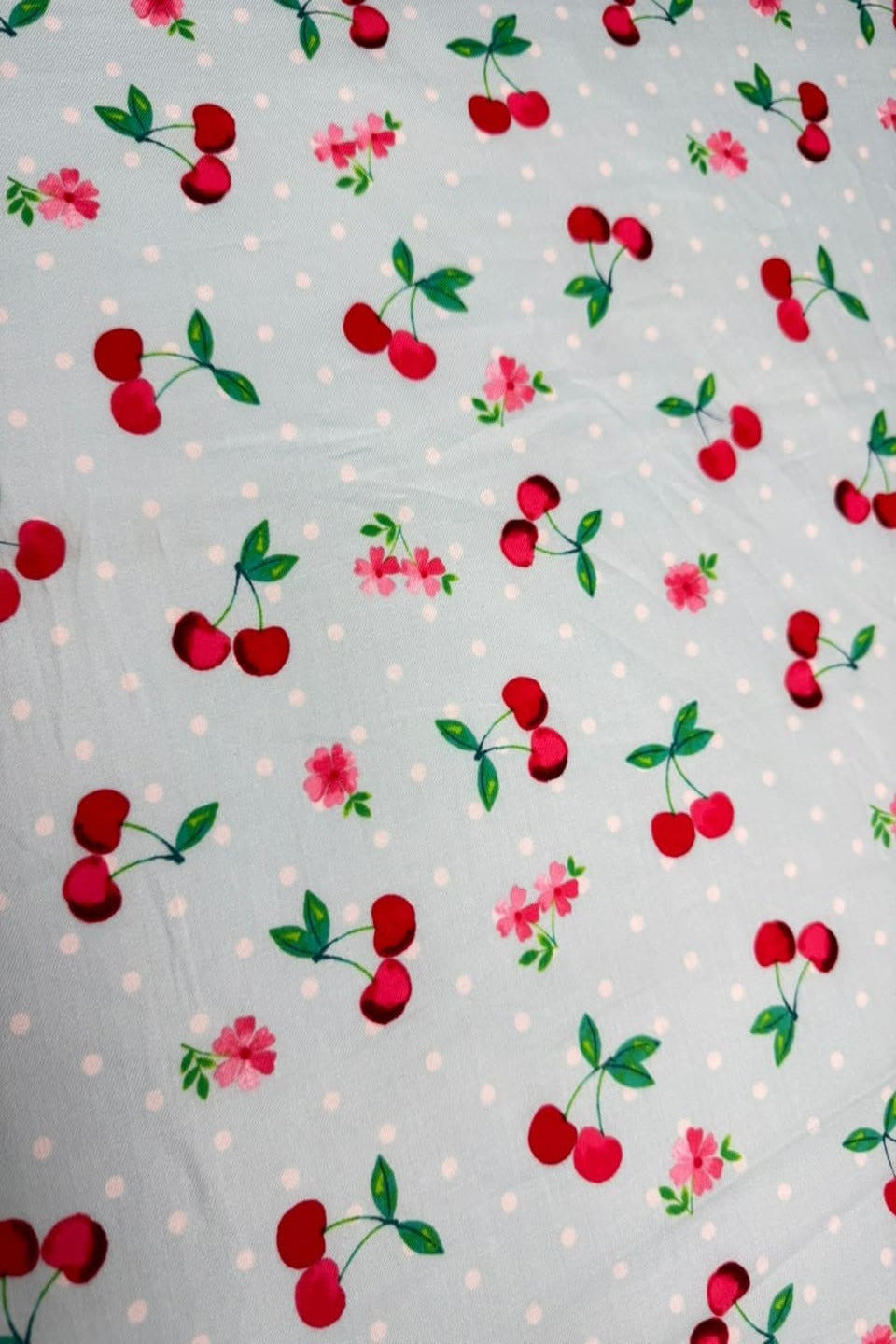 Marina Elaris - Ice Blue Cherry & Polka Dot Printed 2 Piece Unstitched Suit