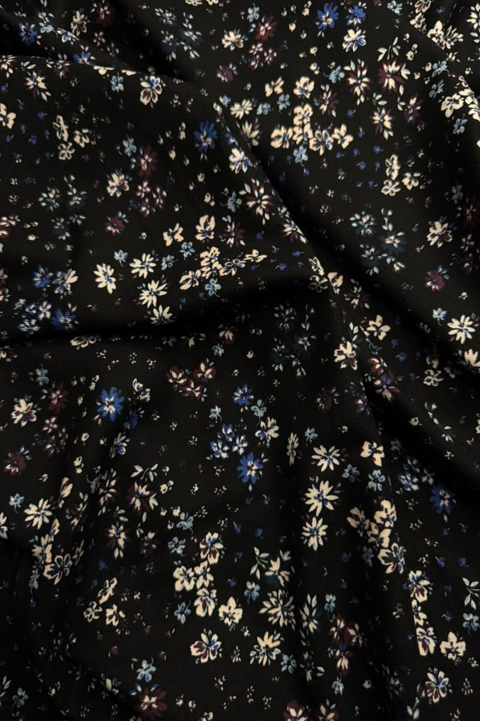 Marina Elaris - Jet Black Blue & Cream Ditsy Floral Printed 2 Piece Unstitched Suit