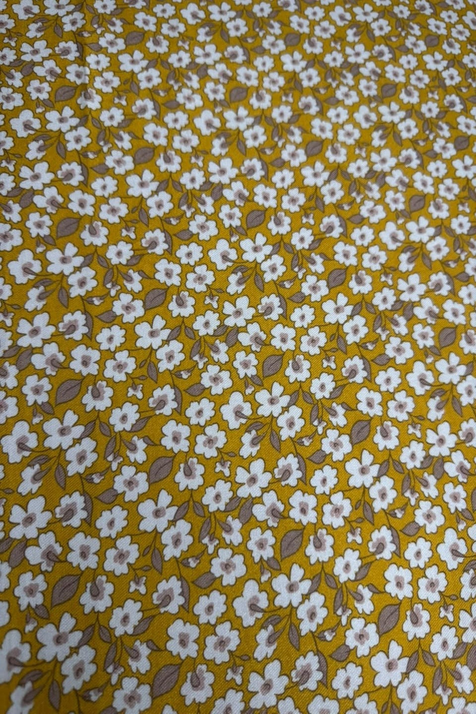 Marina Elaris - Ochre Yellow & Off-White Ditsy Floral Printed 2 Piece Unstitched Suit