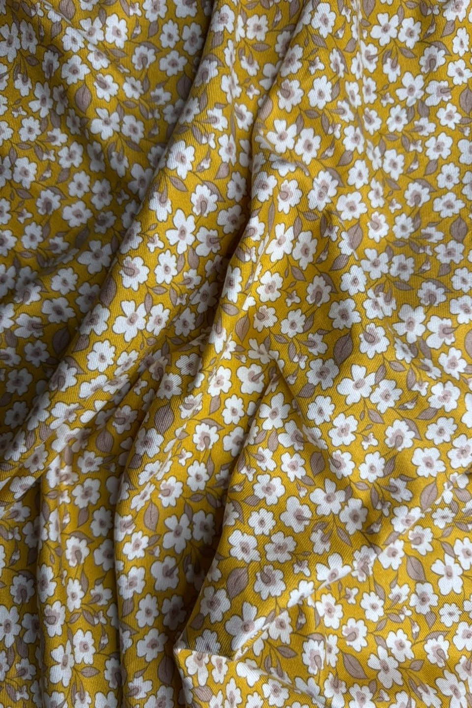 Marina Elaris - Ochre Yellow & Off-White Ditsy Floral Printed 2 Piece Unstitched Suit