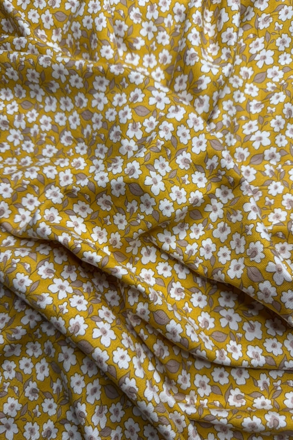 Marina Elaris - Ochre Yellow & Off-White Ditsy Floral Printed 2 Piece Unstitched Suit