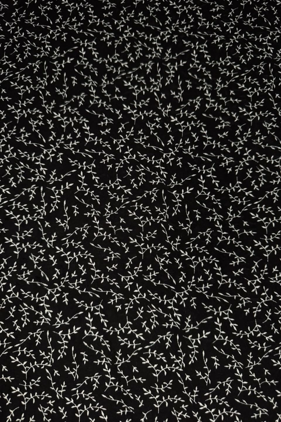 Marina Elaris - Jet Black & White Vine Leaf Printed 2 Piece Unstitched Suit