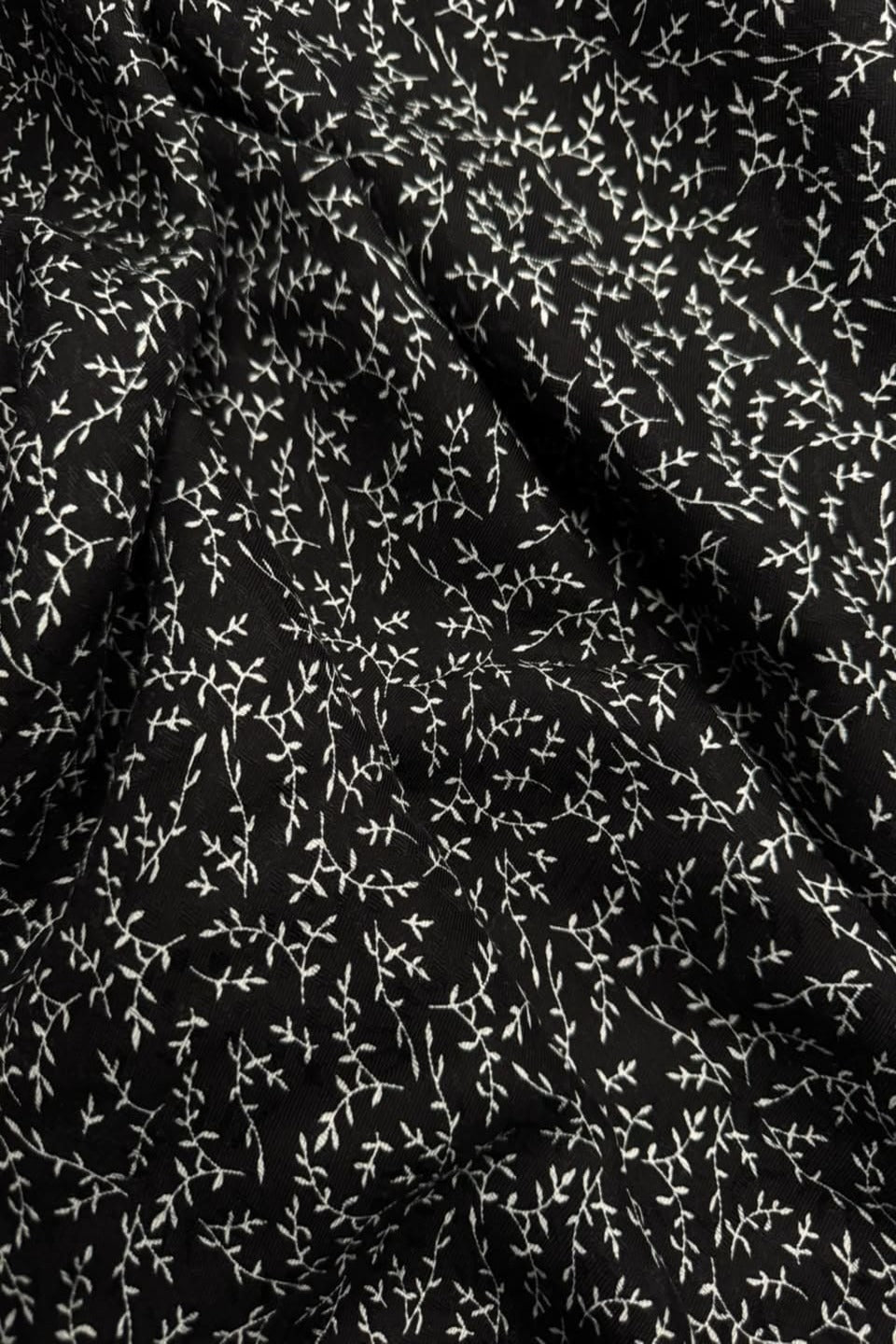 Marina Elaris - Jet Black & White Vine Leaf Printed 2 Piece Unstitched Suit