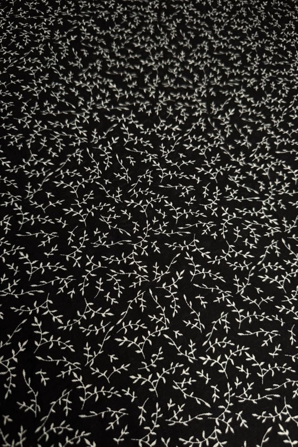 Marina Elaris - Jet Black & White Vine Leaf Printed 2 Piece Unstitched Suit