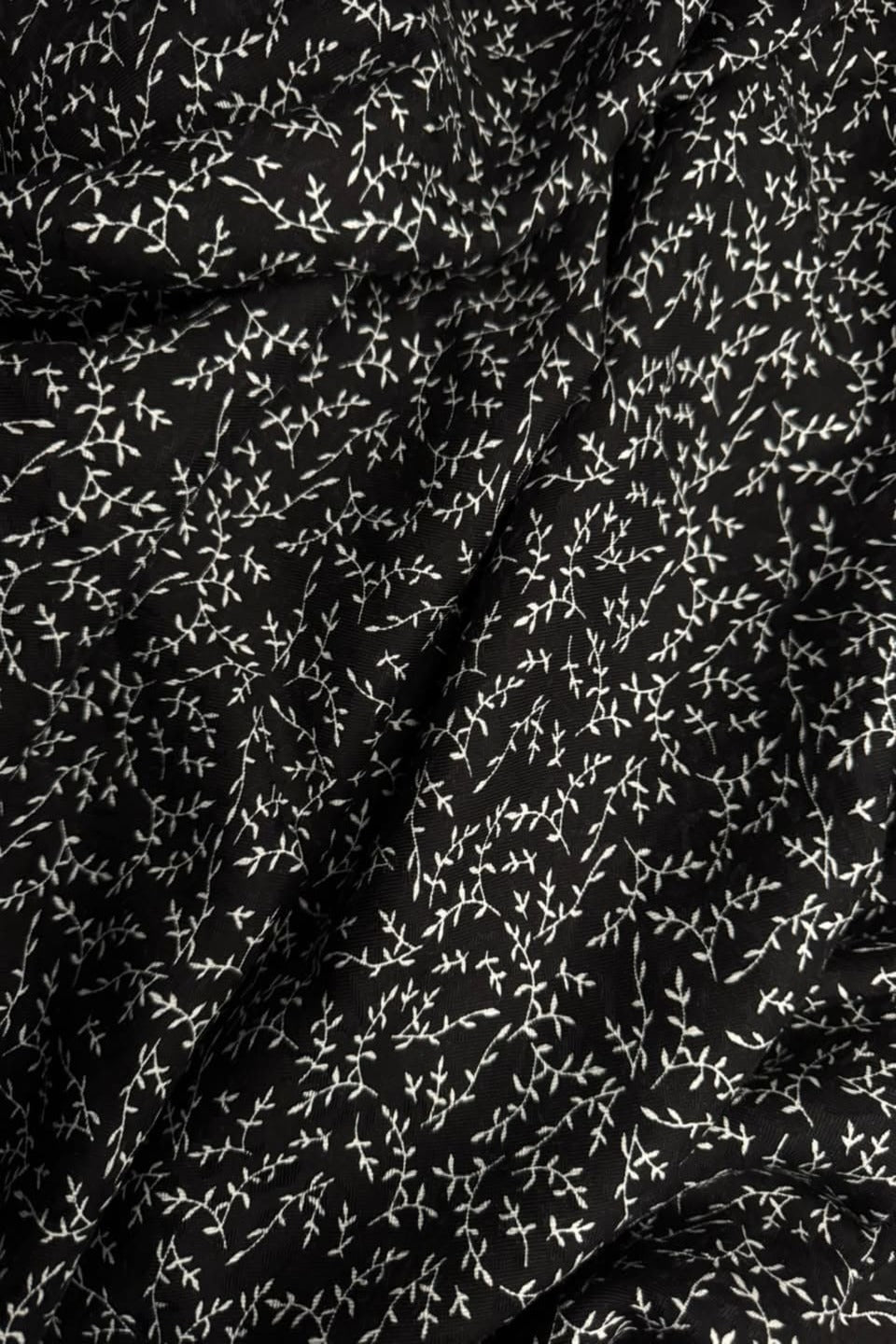 Marina Elaris - Jet Black & White Vine Leaf Printed 2 Piece Unstitched Suit