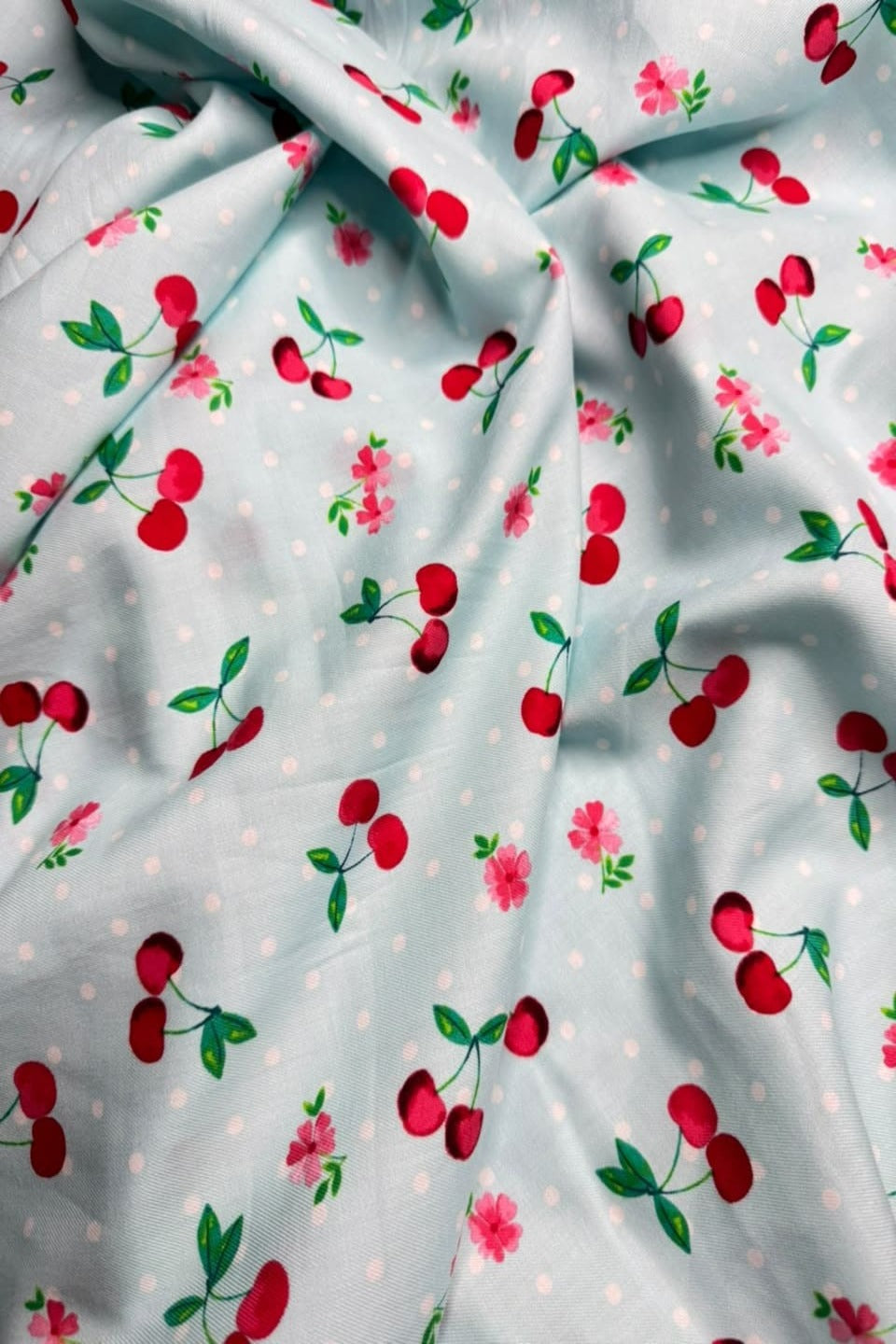 Marina Elaris - Ice Blue Cherry & Polka Dot Printed 2 Piece Unstitched Suit