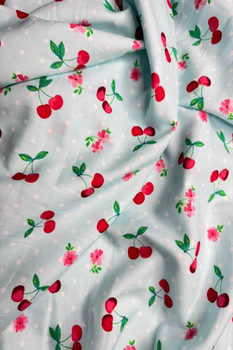 Marina Elaris - Ice Blue Cherry & Polka Dot Printed 2 Piece Unstitched Suit