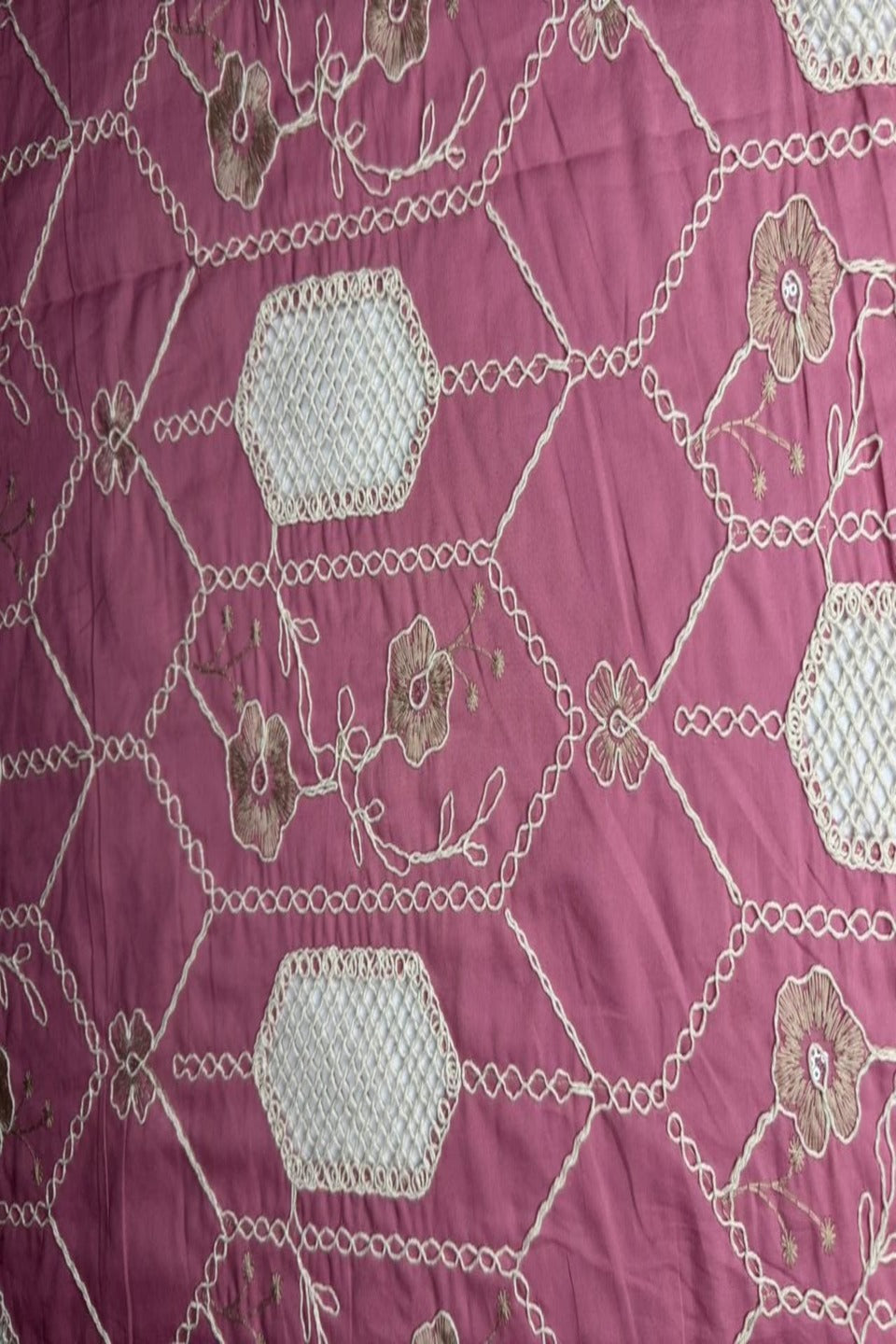 Premium Qureshian Chicken Kari Embroidered Lawn Shirt – Dusty Pink Geometric Shirt