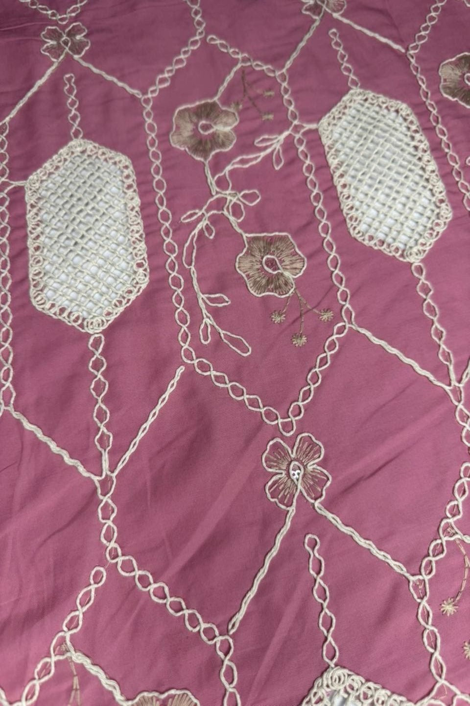 Premium Qureshian Chicken Kari Embroidered Lawn Shirt – Dusty Pink Geometric Shirt