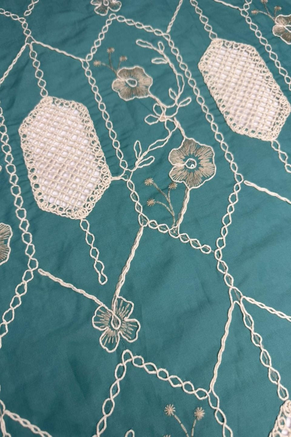 Premium Qureshian Chicken Kari Lawn Shirt – Geometric Design Teal Green) Shirt
