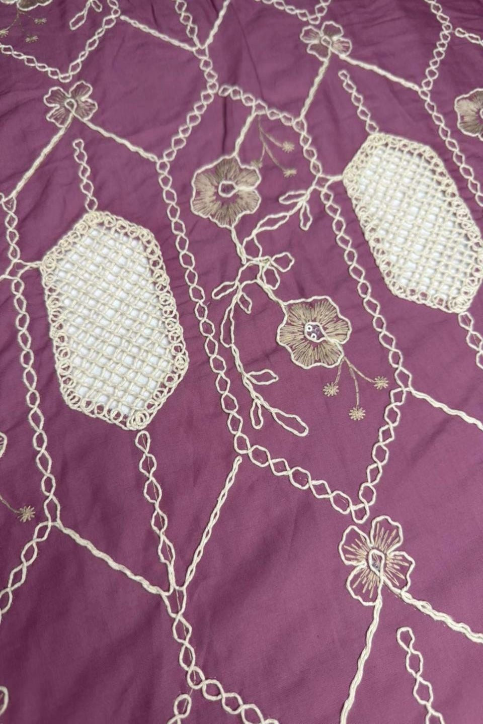 Premium Qureshian Chicken Kari Lawn Shirt – Geometric Design - Plum / Deep Mauve Shirt