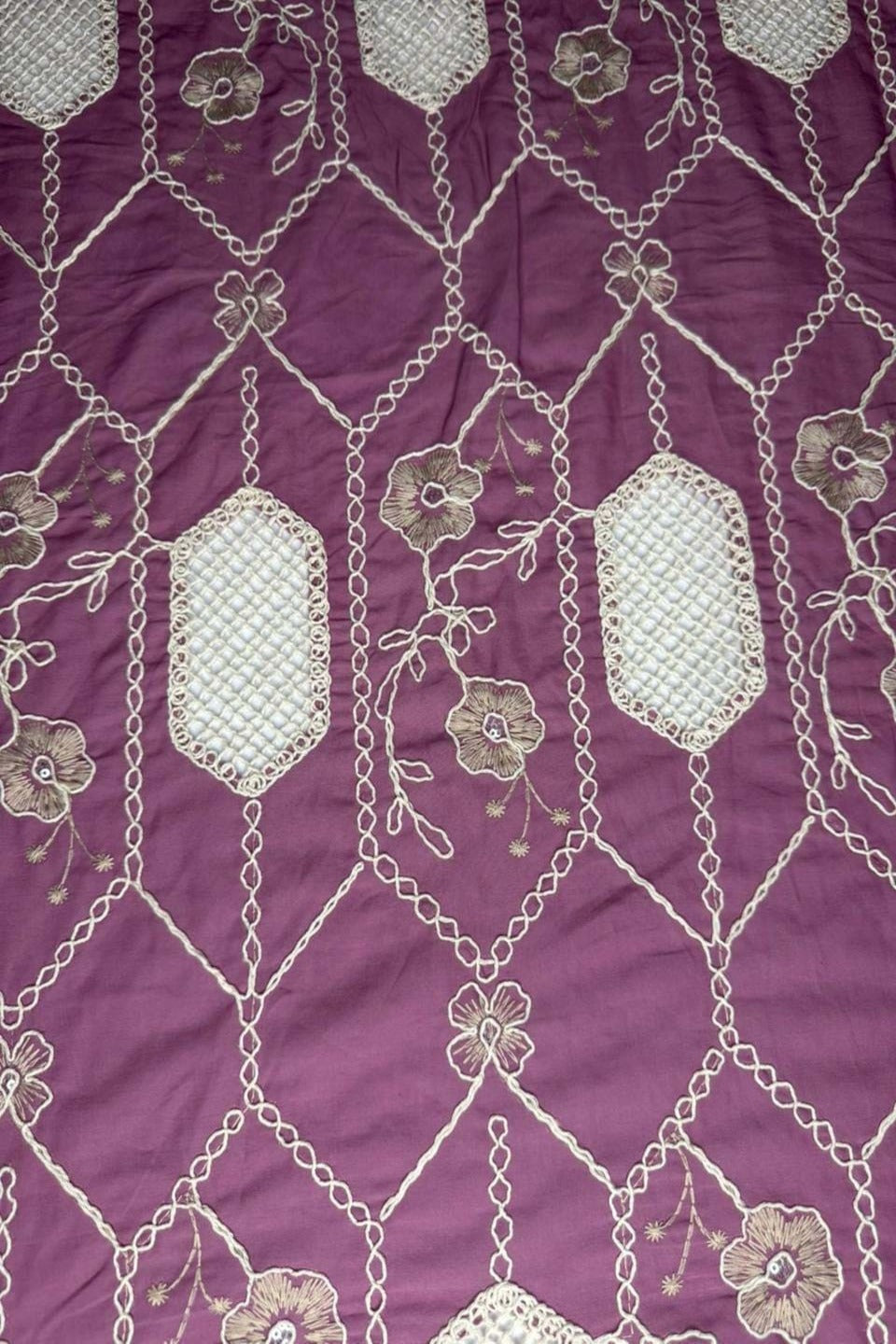 Premium Qureshian Chicken Kari Lawn Shirt – Geometric Design - Plum / Deep Mauve Shirt