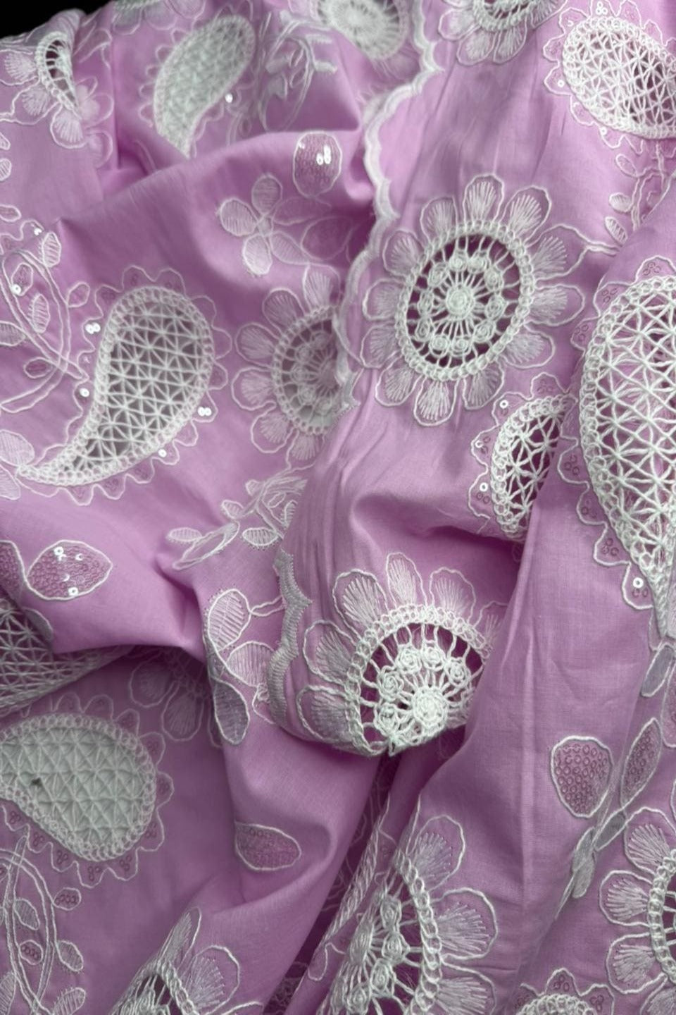 Luxury Schiffli Floral Cut-work Chicken kari – Embroidered Summer Series (Lavender-Pink)