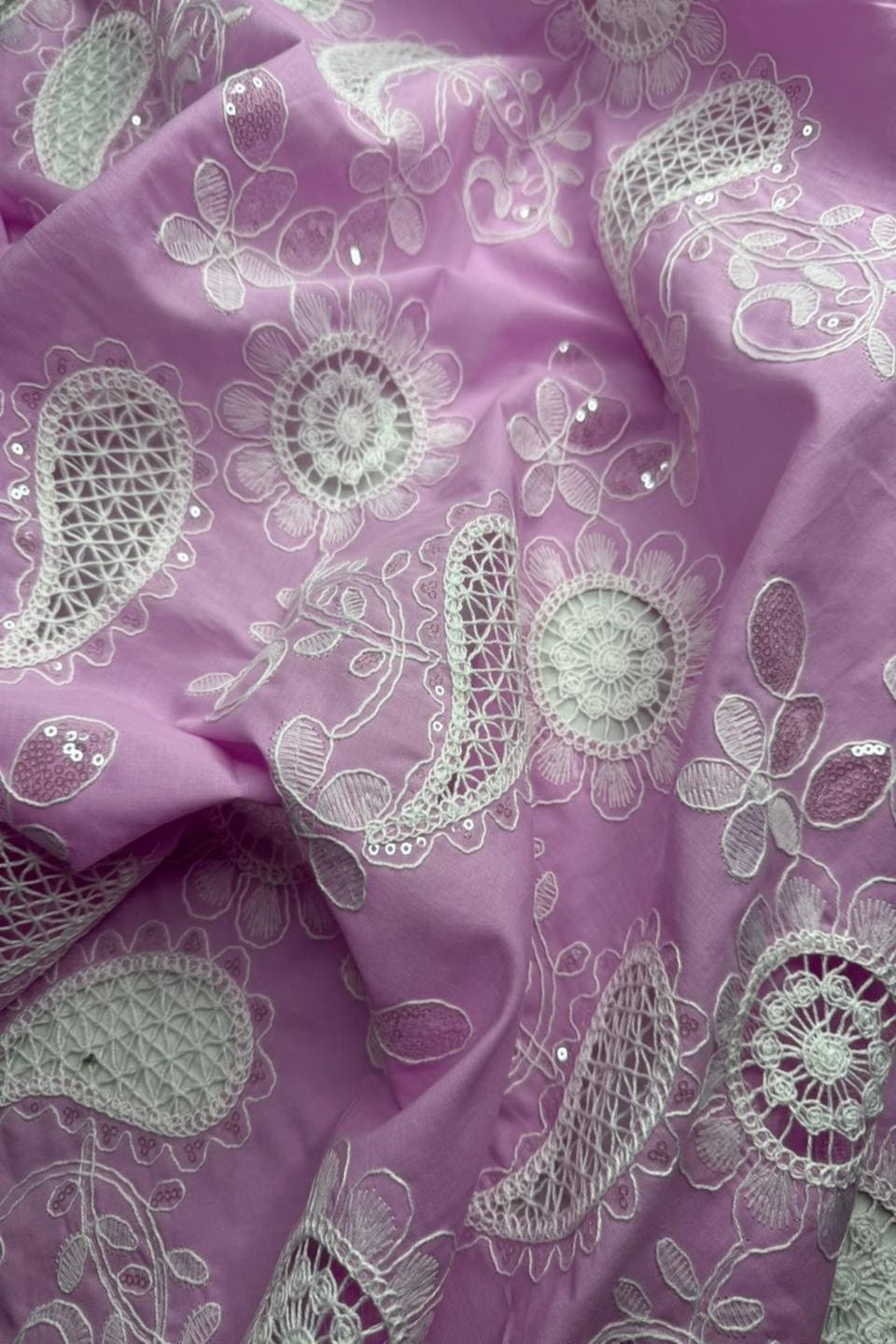 Luxury Schiffli Floral Cut-work Chicken kari – Embroidered Summer Series (Lavender-Pink)