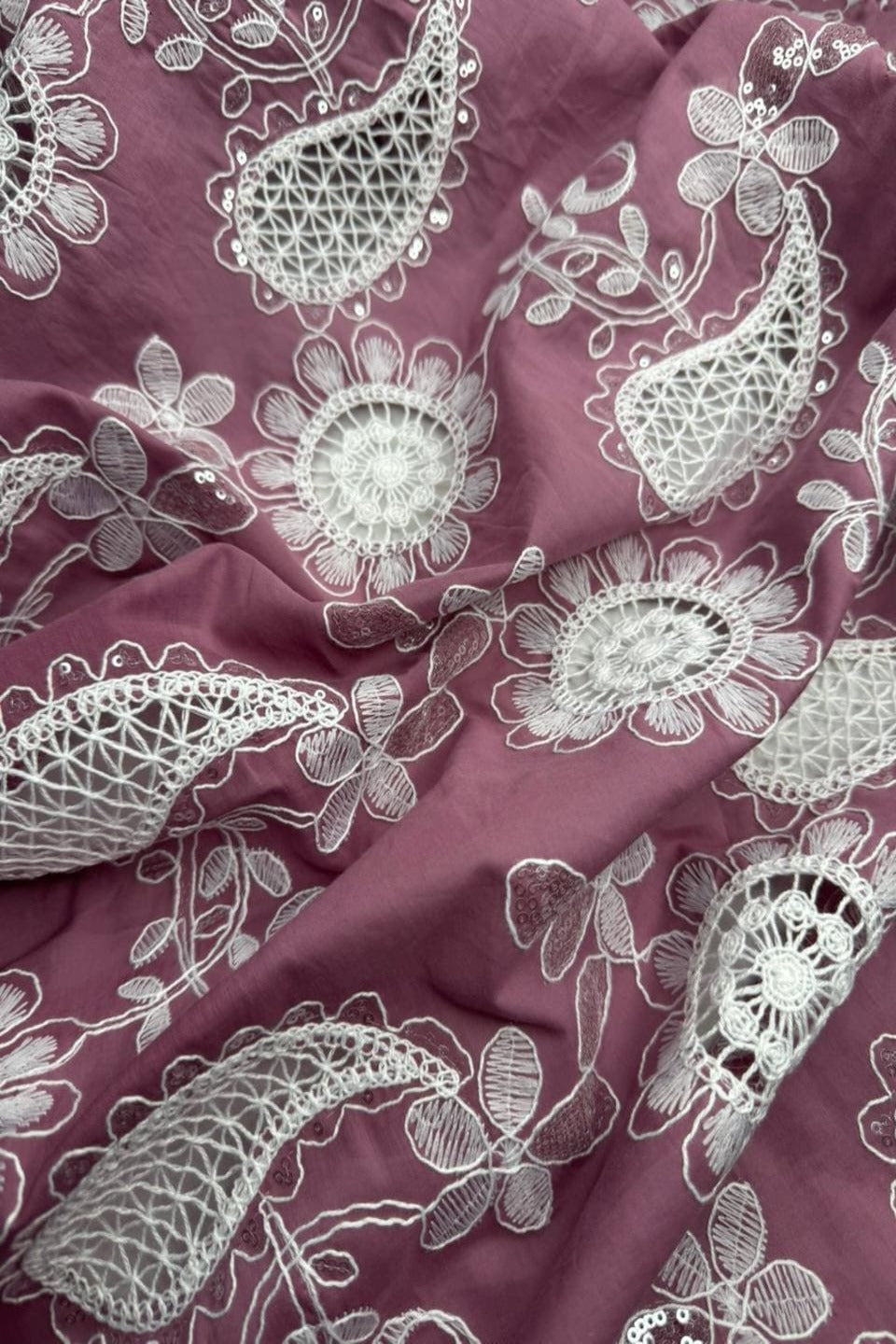 Luxury Schiffli Floral Cut-work Chicken kari – Embroidered Summer Series (Dusty Rose)